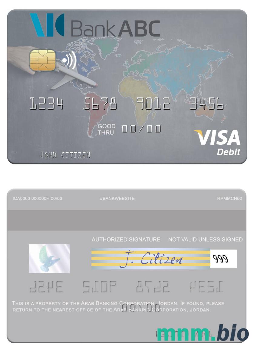 Jordan Arab Banking Corporation visa debet karta przykład w formacie PSD